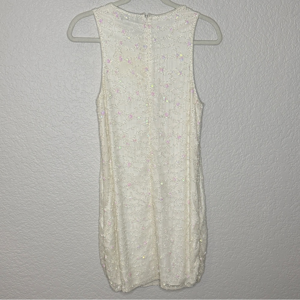 Parker Black White Ivory Mini Dress Size 6 Silk Beaded Bridal Wedding Elegant - Picture 8 of 11